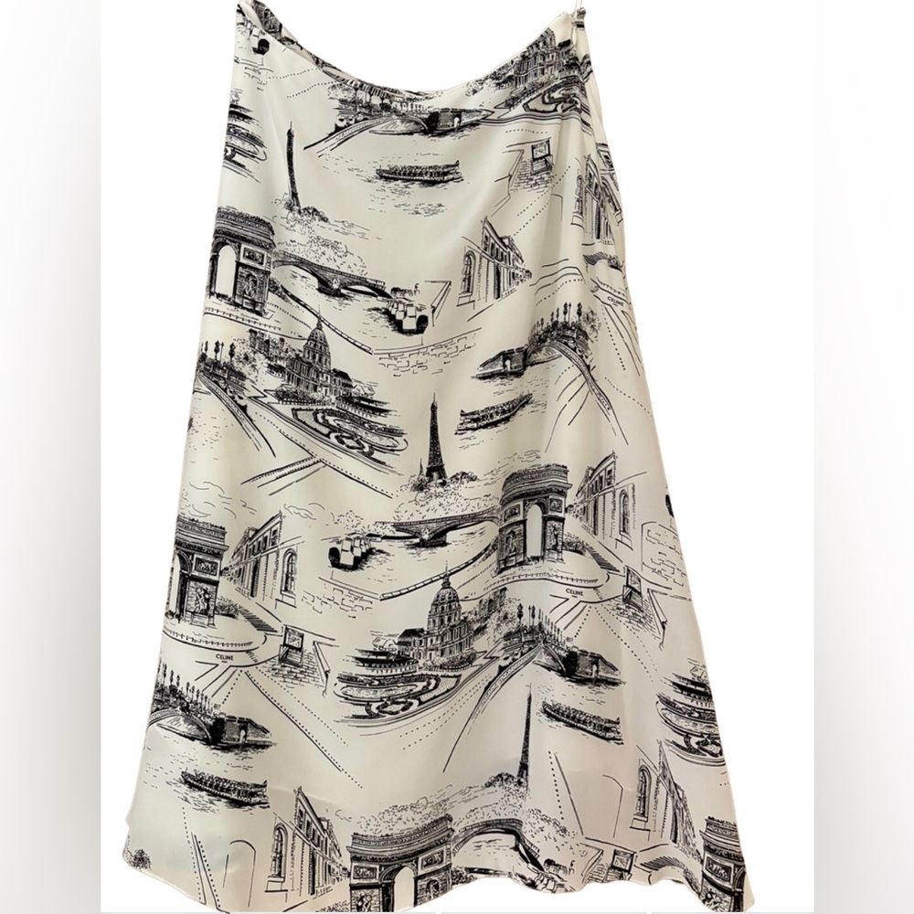 ❌SOLD EBAY❌ $1200 Celine 2021 resort collection silk A-Line Midi Skirt  Fr40/M